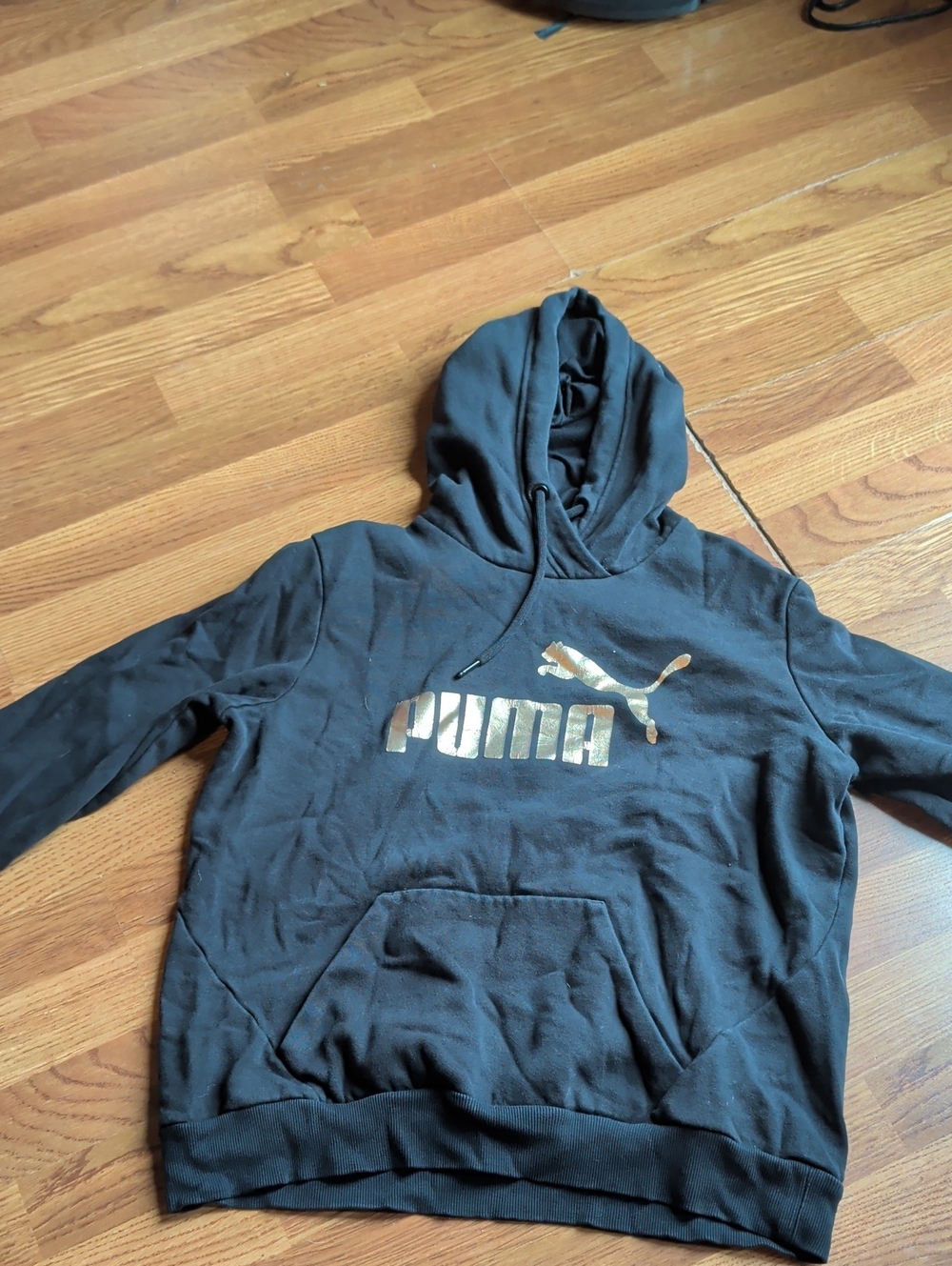 Puma Black Hoodie with Metallic Gold Logo